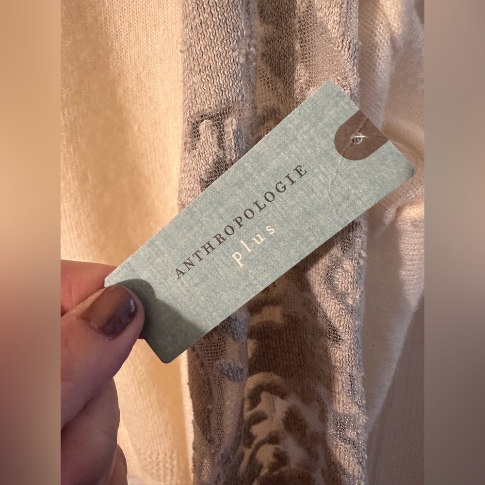 ANTHROPOLOGIE Plus 1X Ivory Pewter Balloon Sleeve Wool Blend Boho Lace Sweater - Picture 10 of 16